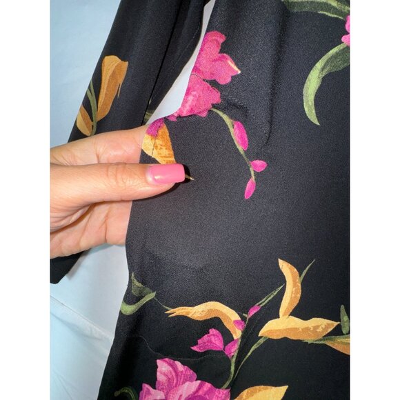 Susan Graver Floral Print Button Front Dress‎ Jacket Cardigan Black Stretch XS - Picture 6 of 7